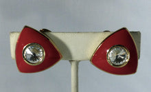 Load image into Gallery viewer, Vintage 1980s Red Enamel &amp; Crystal Earrings - JD10112