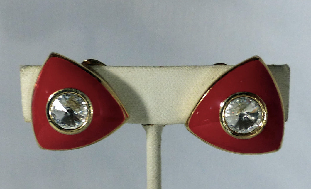 Vintage 1980s Red Enamel & Crystal Earrings - JD10112