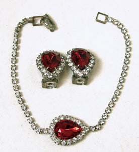 Vintage Red & Clear Crystals Bracelet & Earrings
