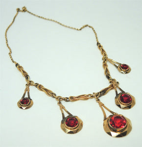 Vintage Red Rhinestone Bib Necklace