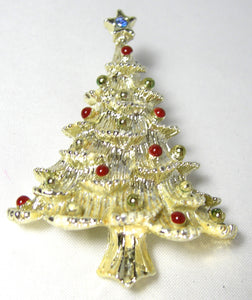 Vintage Gold Tone Red Drop Christmas Tree Pin - JD10155