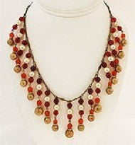 Vintage Red Glass & Faux Pearl Drops Necklace