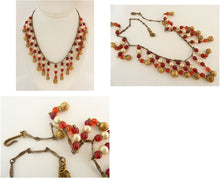 Load image into Gallery viewer, Vintage Red Glass &amp; Faux Pearl Drops Necklace