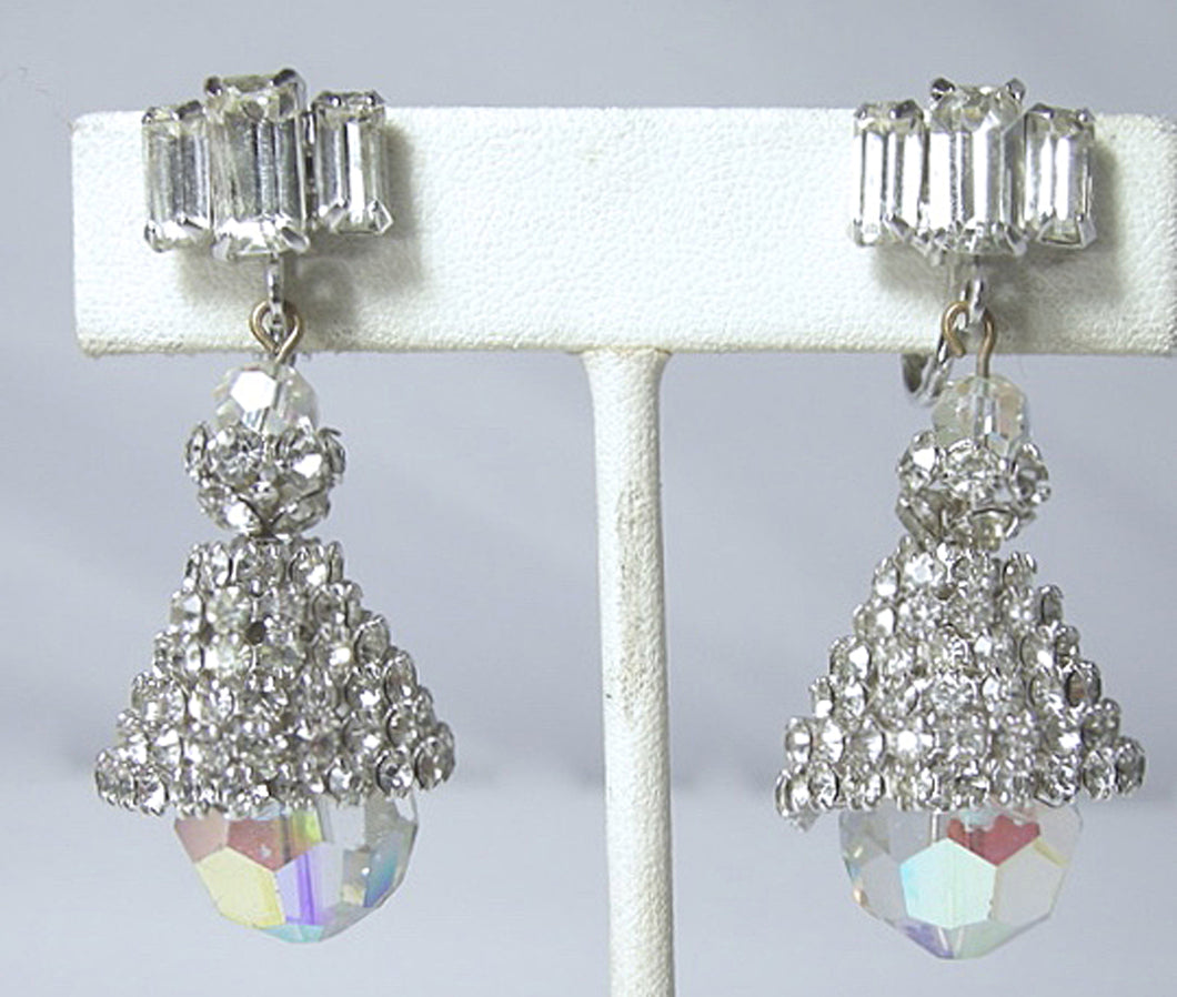 Vintage Crystal and Aurora Borealis Drop Earrings