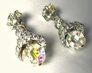 Vintage Crystal and Aurora Borealis Drop Earrings