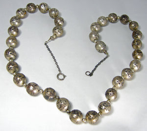 Vintage Rare Long Decorative Chrome Ball Necklace - JD10337