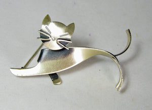 Vintage Set Of Two Sterling Silver Modern Cat Pins - JD10402