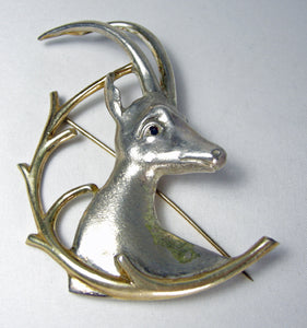Vintage & Rare Sterling Silver Ibex Reindeer Brooch - JD10156