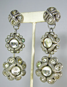 Vintage Large “Alexis LaHellec Paris“ Silver Tone Organic Moonstone Earrings  - JD10480