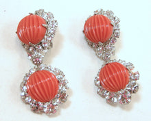 Load image into Gallery viewer, Signed Robert Sorrell One-Of-A-Kind Faux Coral &amp; Crystal Drop Earrings