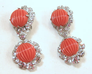 Signed Robert Sorrell One-Of-A-Kind Faux Coral & Crystal Drop Earrings