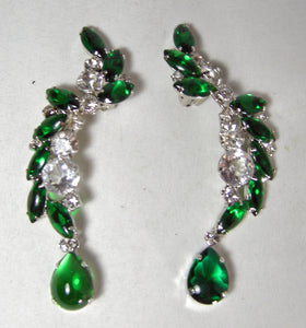 One Of A Kind Robert Sorrell Faux Emerald And Clear Crystal Long Dangling Earrings  - JD10493