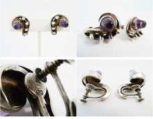 Load image into Gallery viewer, Vintage Signed Antonio Amethyst &amp; Sterling Silver Earrings