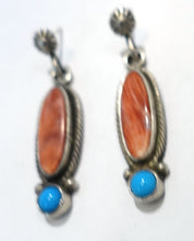 Load image into Gallery viewer, Vintage Sterling Silver Pierced Signed RB Coral &amp; Turquoise Earrings