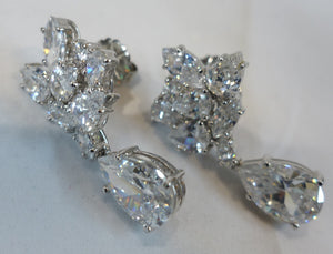 Vintage Sterling Silver Pierced Crystal Drop Earrings