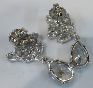 Vintage Sterling Silver Pierced Crystal Drop Earrings