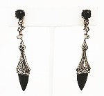 Load image into Gallery viewer, Vintage Deco Onyx, Marcasite &amp; Sterling Silver Earrings