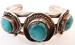 Vintage American Indian Pawn Turquoise & Sterling Silver Cuff Bracelet