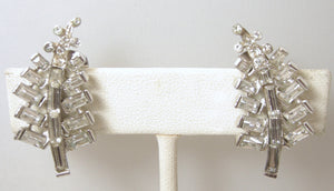 Vintage Sterling Silver Leaf Crystal Earrings