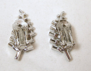 Vintage Sterling Silver Leaf Crystal Earrings