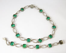 Load image into Gallery viewer, Sterling Silver Green Necklace And Bracelet Open Back Set