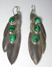 Load image into Gallery viewer, Vintage Sterling &amp; Malachite Dangling Pierced Earrings