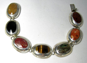 Vintage Multi-Colored Stone Sterling Bracelet - JD10195