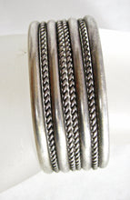 Load image into Gallery viewer, Vintage Signed BD Sterling Silver Ribbed Cuff Bracelet