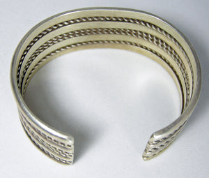 Vintage Signed BD Sterling Silver Ribbed Cuff Bracelet