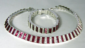 Vintage Rare Signed Trifari Faux Ruby Necklace & Bracelet Set  - JD10473