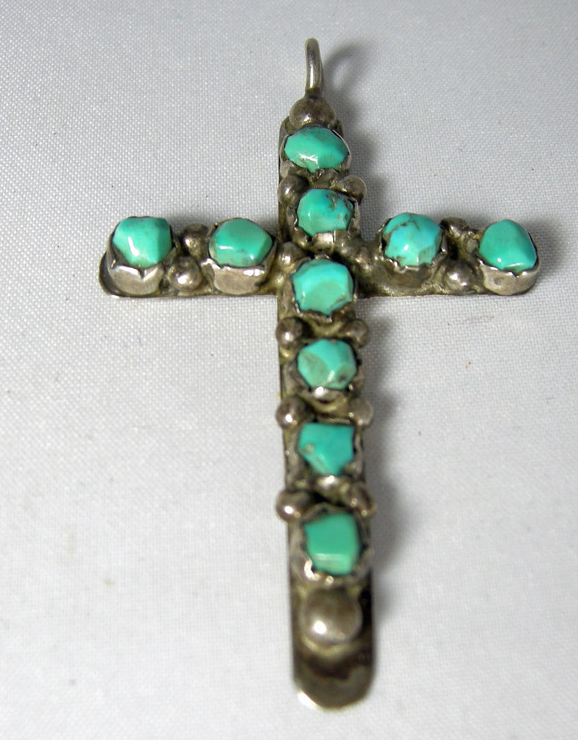 Vintage Sterling Silver Turquoise Cross Pendant - JD10137