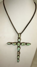 Load image into Gallery viewer, Vintage Signed Tom Willeto Sterling Navajo Green Turquoise Cross With Chain