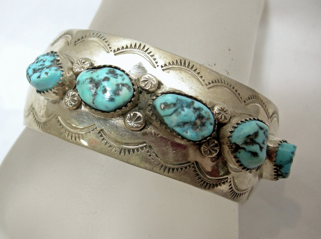 Vintage Turquoise & Sterling Silver Cuff Bracelet