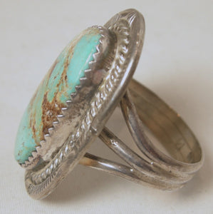 Vintage American Indian Pawn Turquoise & Sterling Ring, Size 11