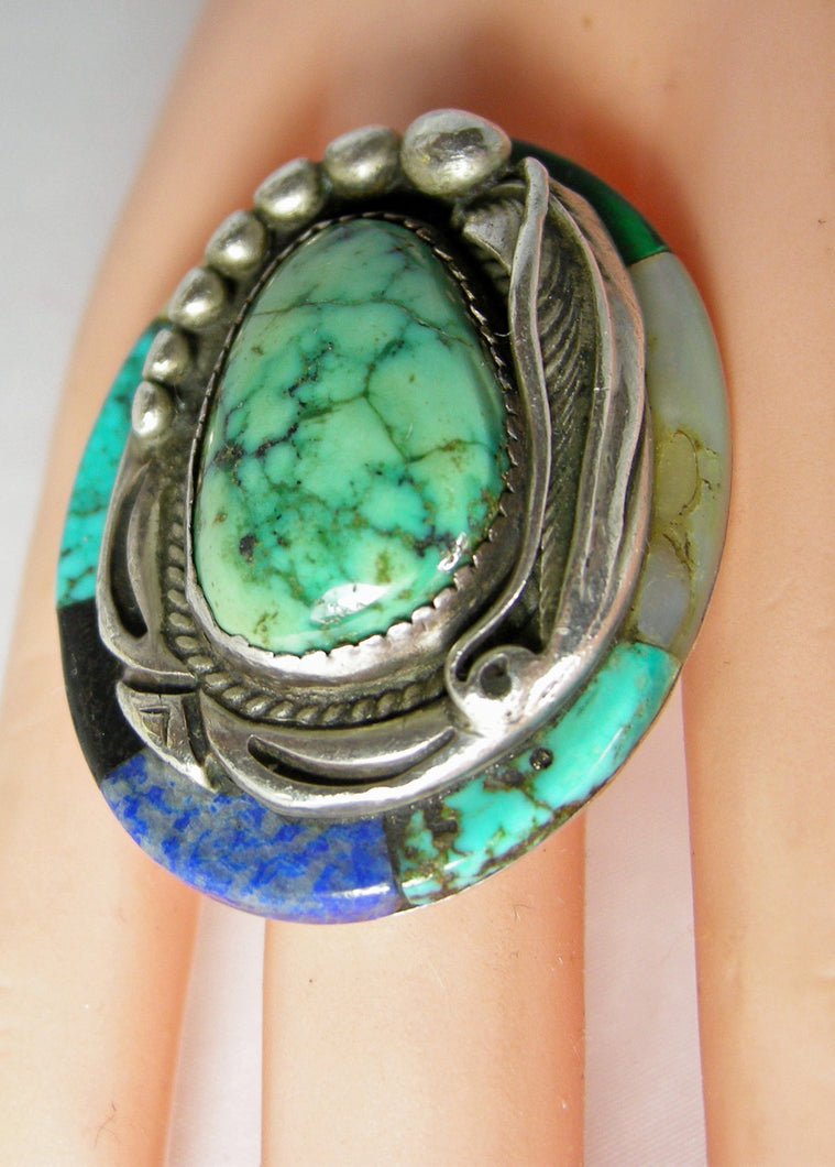 Vintage Huge Navajo Pawn Turquoise Sterling Ring