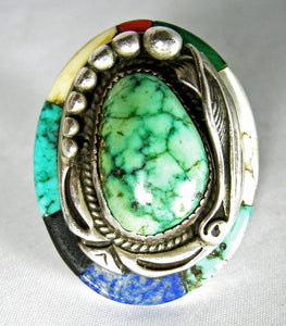 Vintage Huge Navajo Pawn Turquoise Sterling Ring