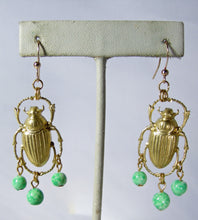 Load image into Gallery viewer, Egyptian Revival Scarab Long Dangling Pierced Earrings  - JD10278