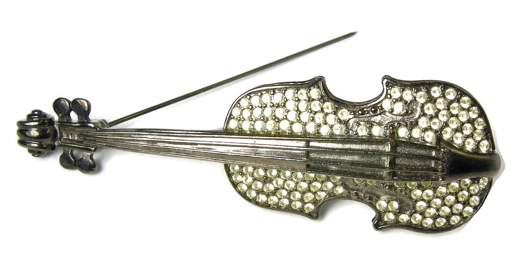 Rare 1970s Givenchy Paris Gunmetal Violin Brooch
