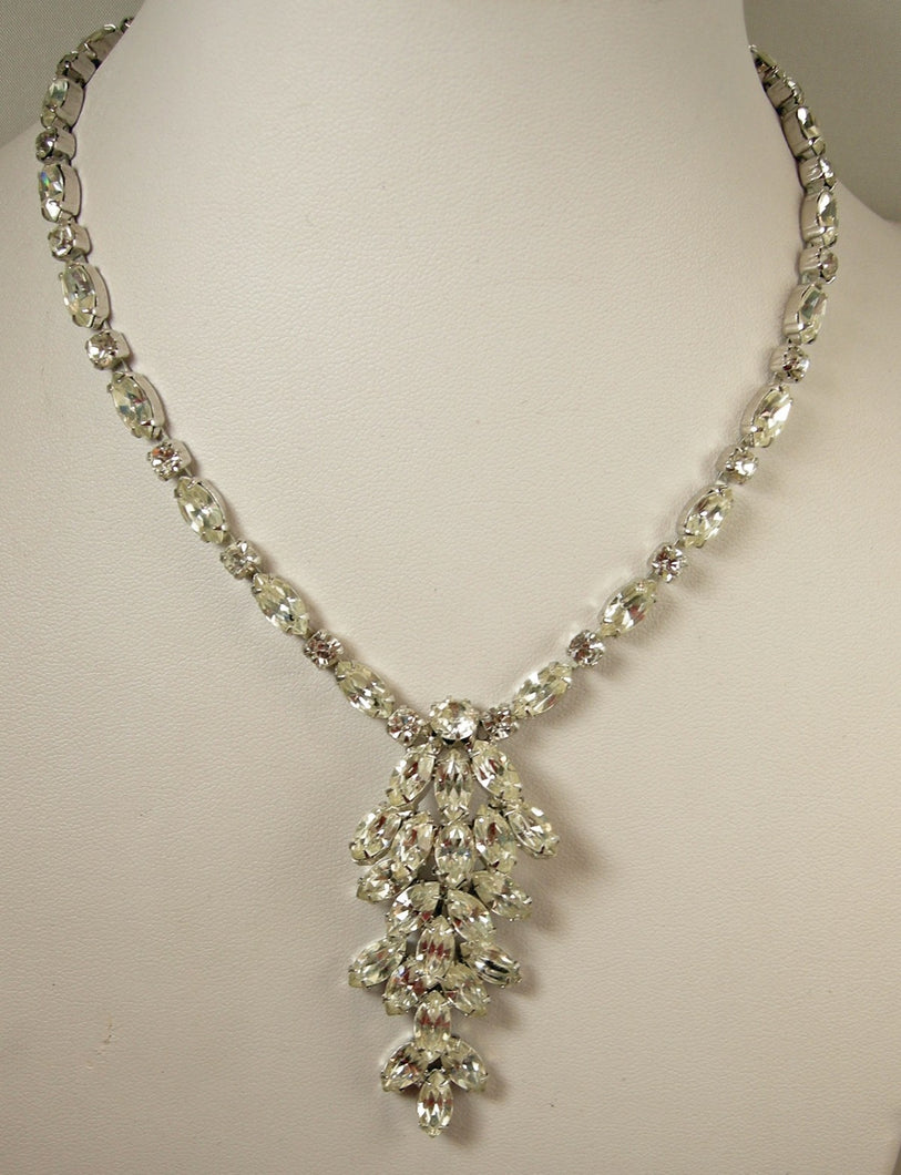 Vintage Signed Weiss Clear Crystal Drop Necklace