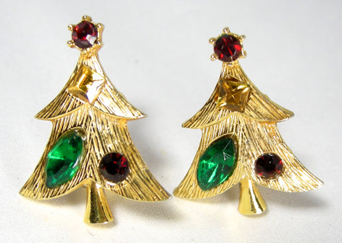 Vintage Signed Weiss Christmas Tree Clip Earrings - JD10148