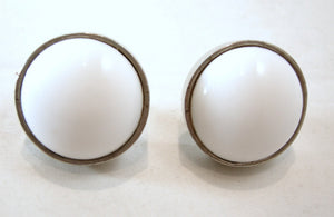 Vintage Large Milk Glass & Sterling Round Earrings By Tess Designs