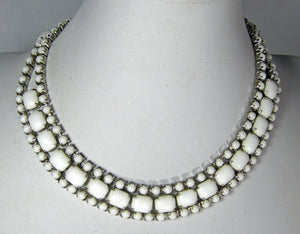 Vintage 1950s Milk Glass Necklace, Bracelet & Earrings Set  - JD10434