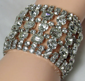 Very Wide Vintage Art Deco Clear Crystal Bracelet