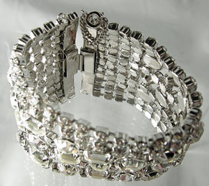 Very Wide Vintage Art Deco Clear Crystal Bracelet