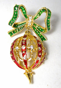 Vintage Festive Christmas Ornament Brooch And Earring Set  - JD10442