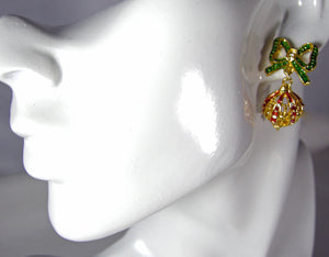 Vintage Festive Christmas Ornament Brooch And Earring Set  - JD10442