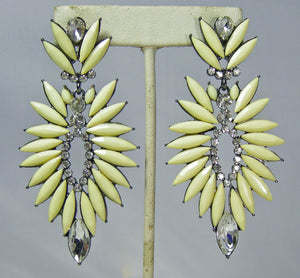 Vintage Very Long Yellow & Crystal Dangling Earrings  - JD10367