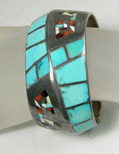 Load image into Gallery viewer, Vintage Zuni Inlaid Cubed Turquoise Cuff