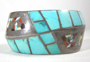 Vintage Zuni Inlaid Cubed Turquoise Cuff